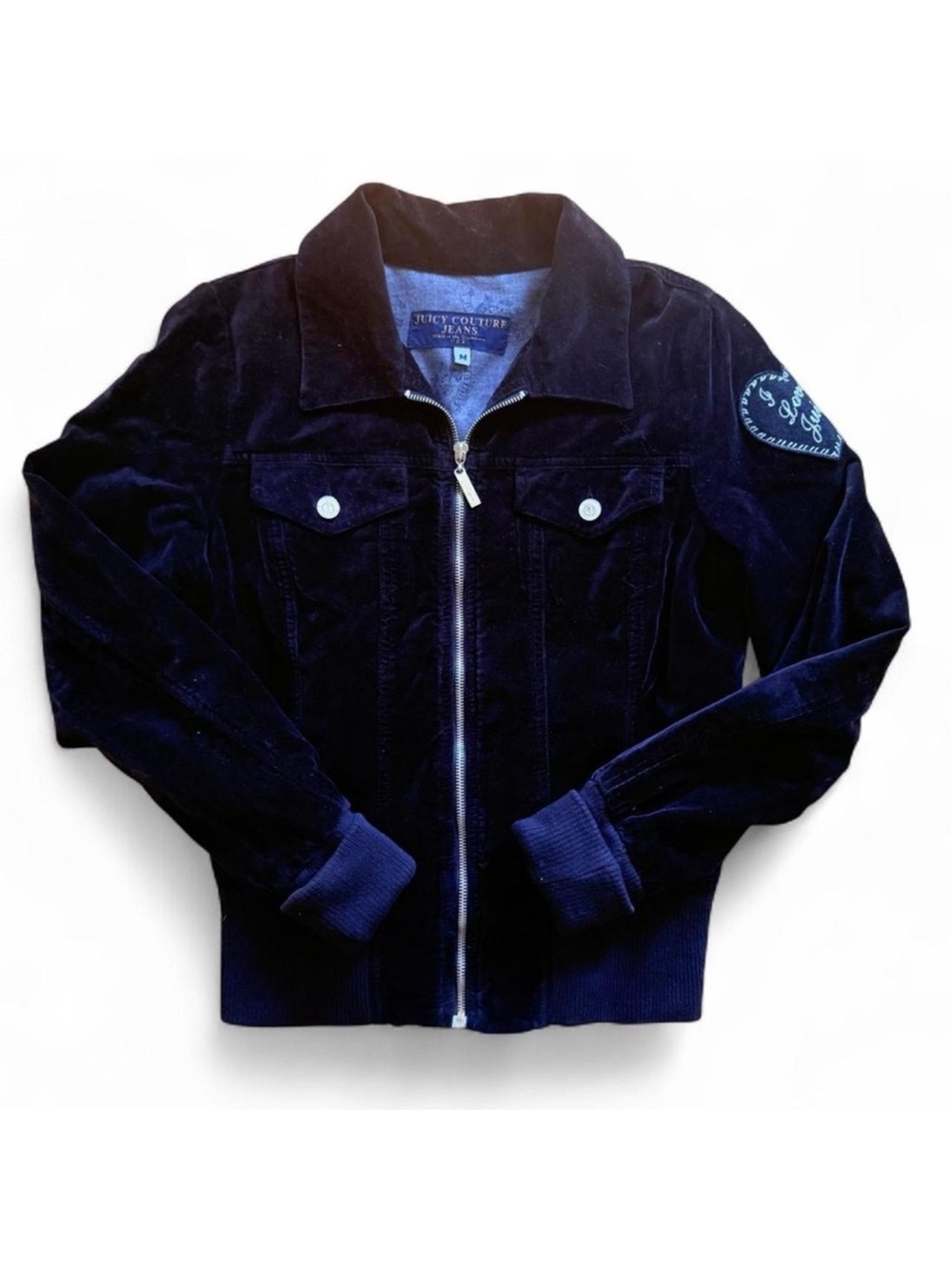 Y2K Juicy Couture Velvet Black Bomber Jacket I Love Juicy Medium
